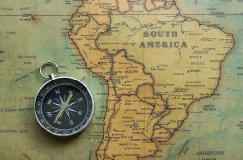 Compass and South America map