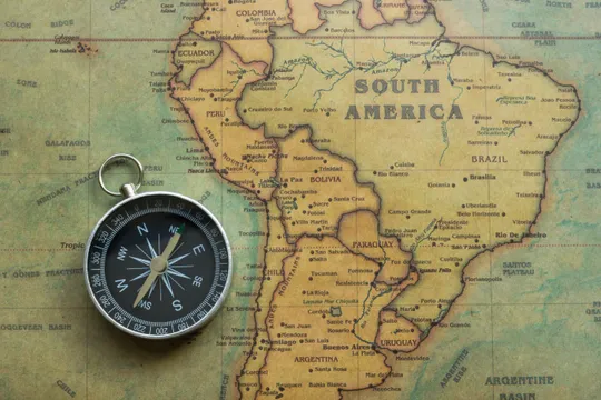 Compass and South America map