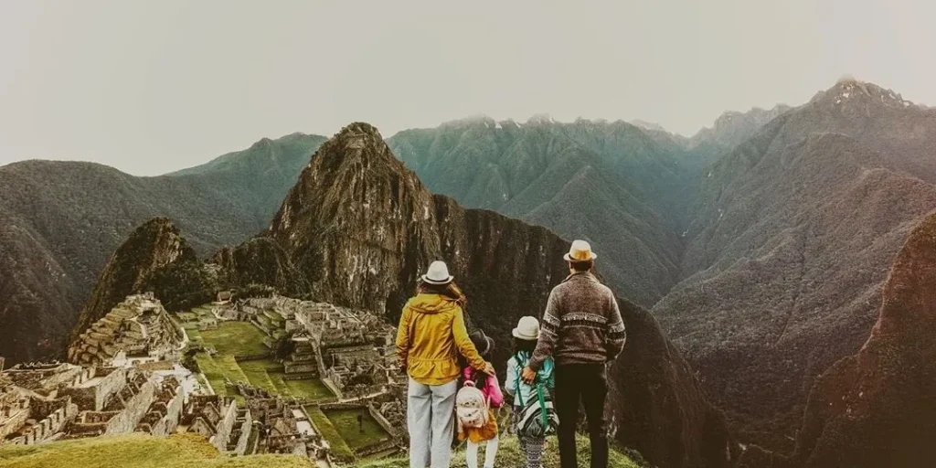 Family looking at mountain scene