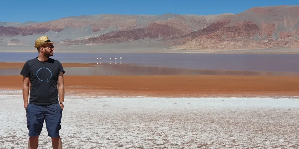 Man standing in salt plains