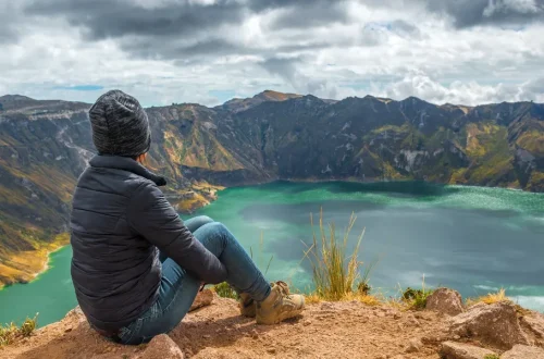 Woman taking in the views of Quilotoa Crater