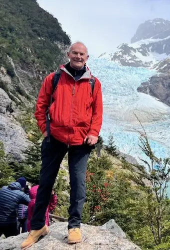 Travel Differently guest Leigh, at the Serrano Glacier in Chile
