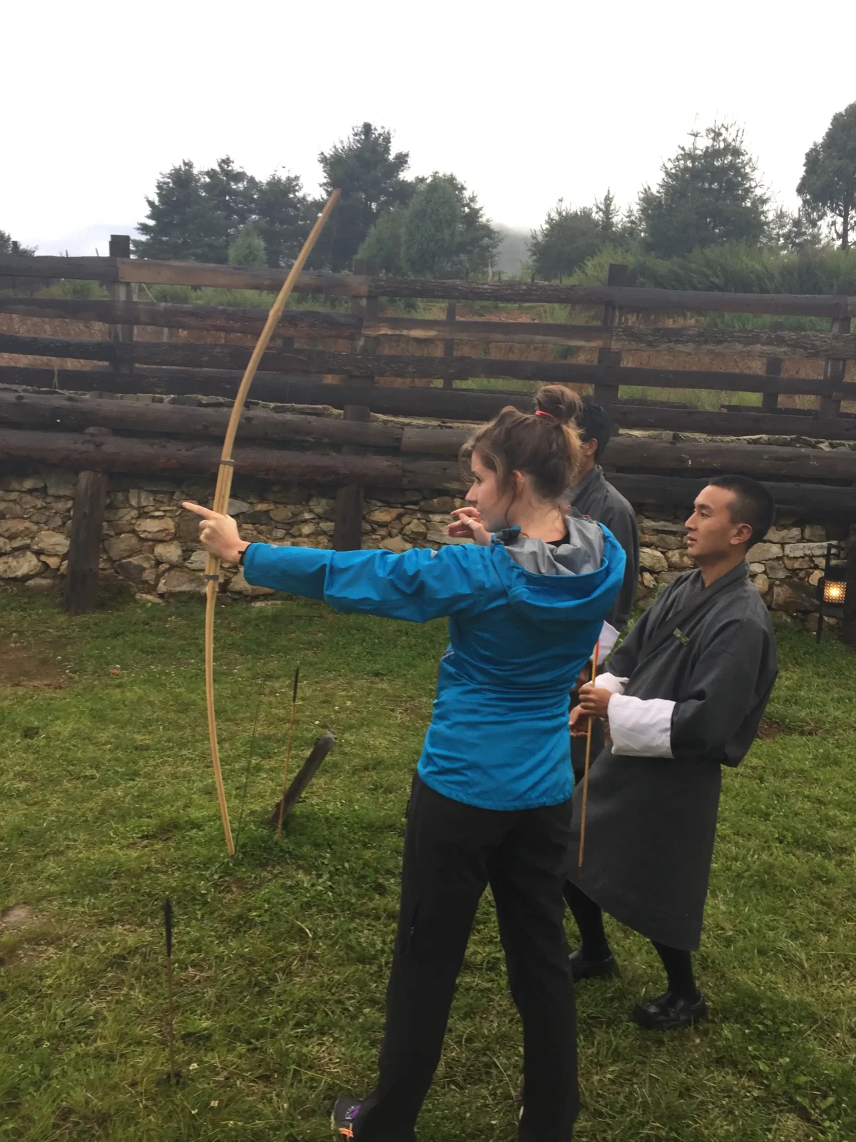 Bhutan expert Holly trying some of the national sport of Bhutan, Archery