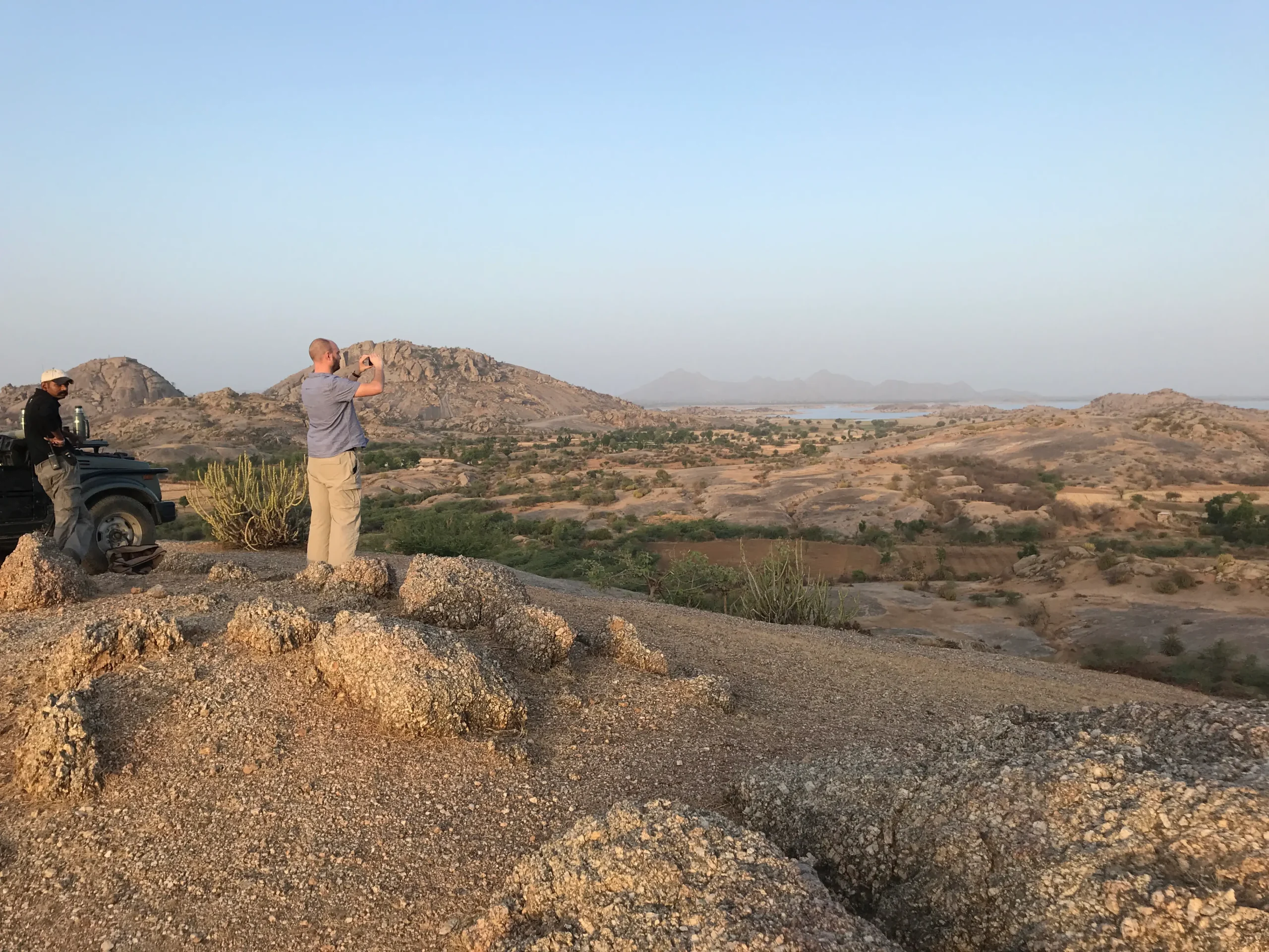 Travel Differently founder Sam, in Jawai leopard camp in Rajasthan